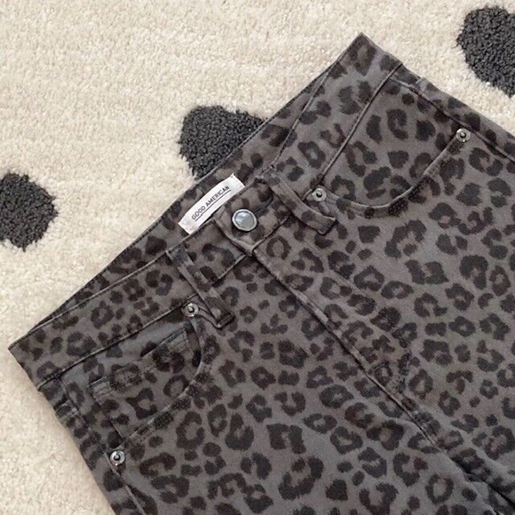 Good American $170 Size 0/25 Gray Black Leopard Print Skinny Stretch Denim Jeans - Picture 5 of 16